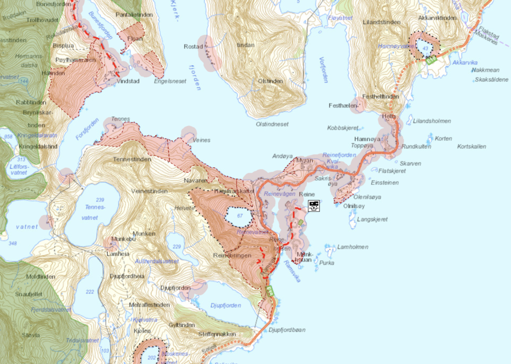 Map of wild camping restrictions in the Lofoten Islands Norway
