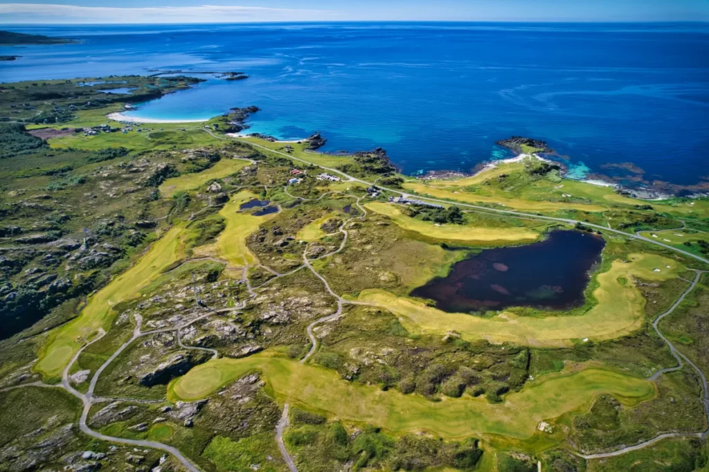 Lofoten Links Golf Course in Lofoten from the drone