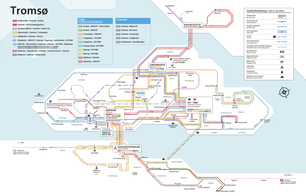 Map of the public buses system in Tromso, Norway