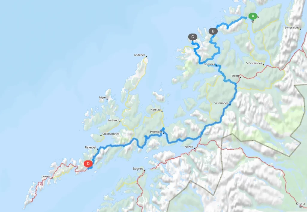 Tromso to Lofoten by car via Senja by car
