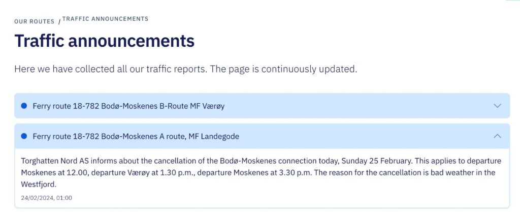 Ferry Cancellation Bodo Moskenes Lofoten ferry