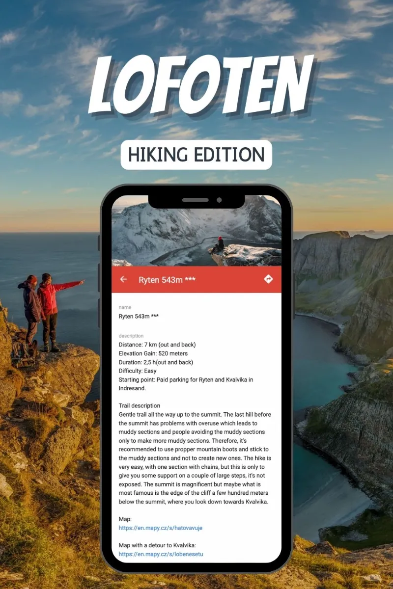 Interactive map of Lofoten: Best Hiking Trails