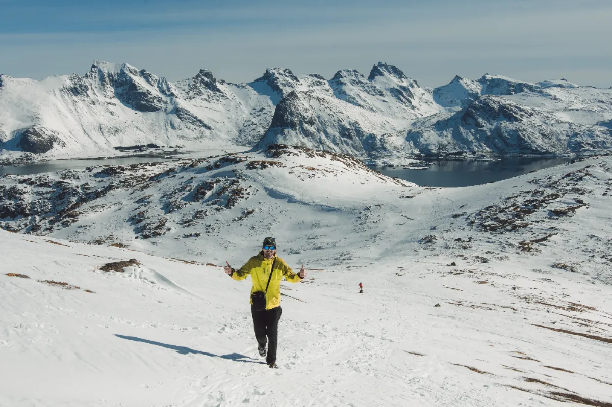 Guide to Lofoten: Ivar on his way up to Ryten in mid April