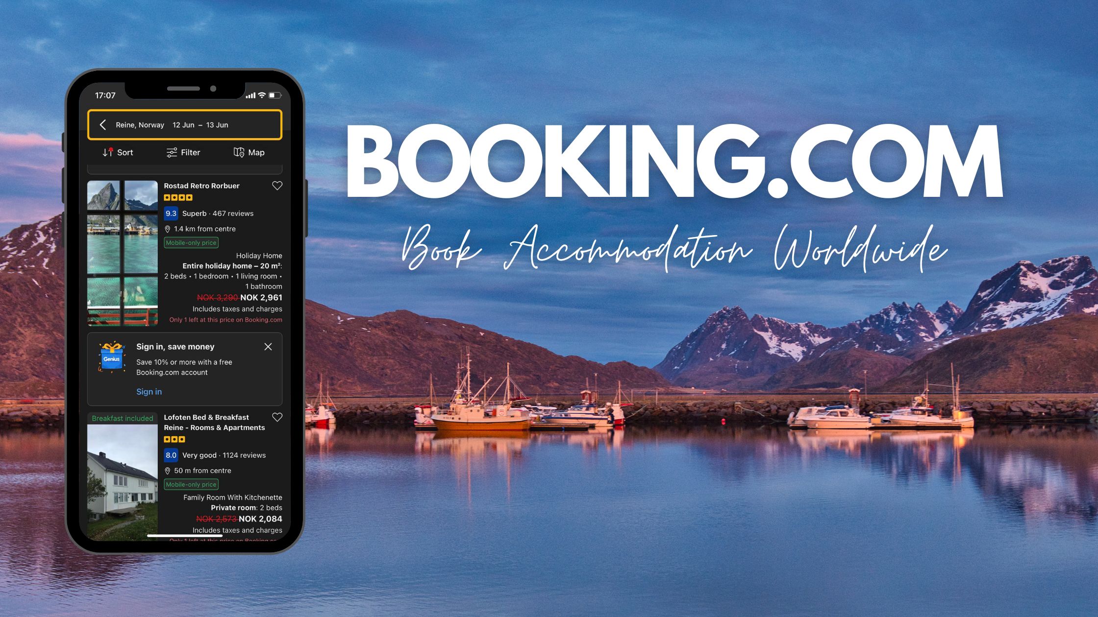 Best Apps for Travelling in Norway: Booking.com for booking accommodation