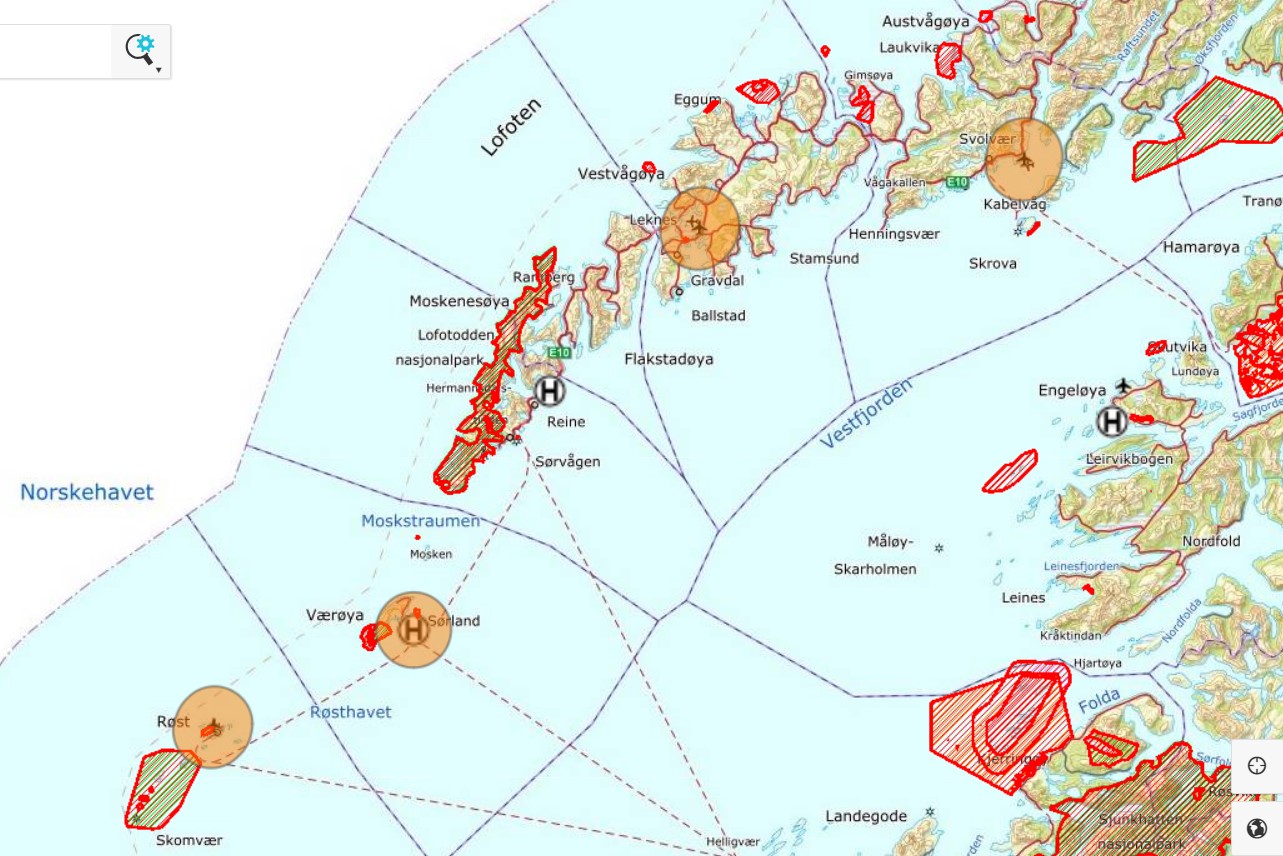 Areas in Lofoten where it is restricted or forbidden to fly a drone