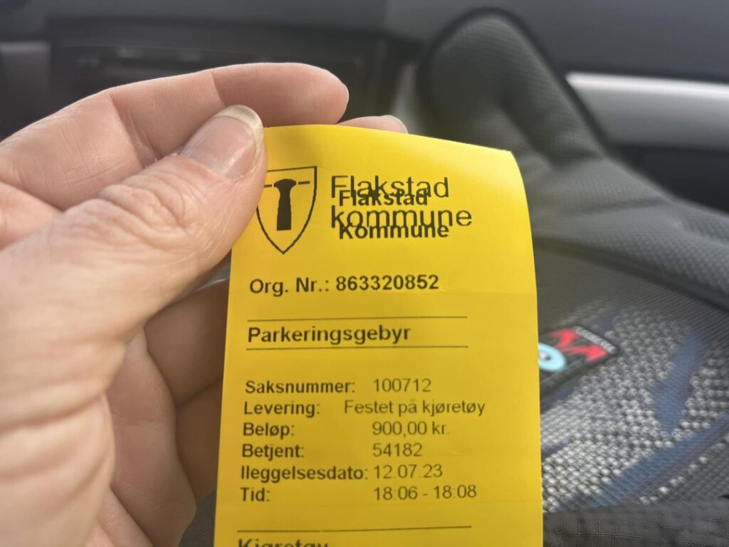 Parking ticket for illegal parking in the Lofoten Islands, Norway