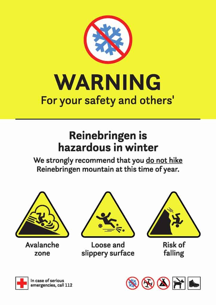 Hiking Reinebringen in winter WARNING