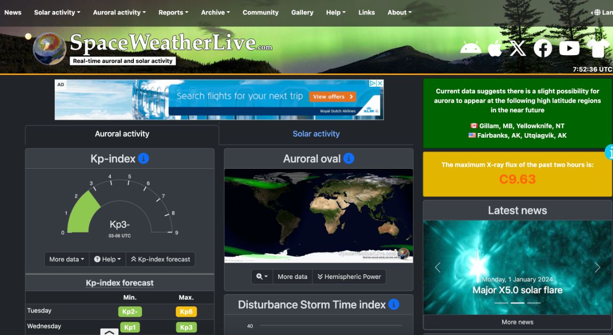 best aurora tracking apps for northern lights in norway_Space Weather Live webpage