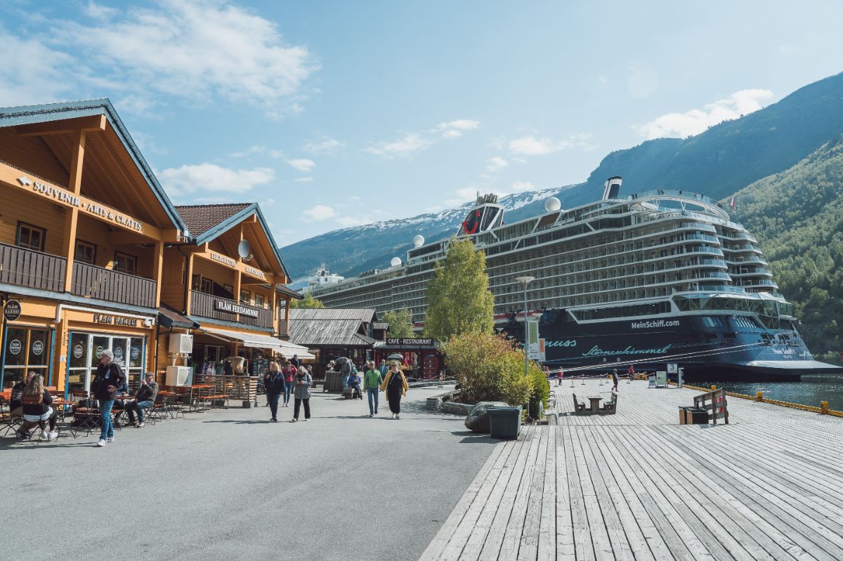 Cruise ships docking in Flåm, Norway