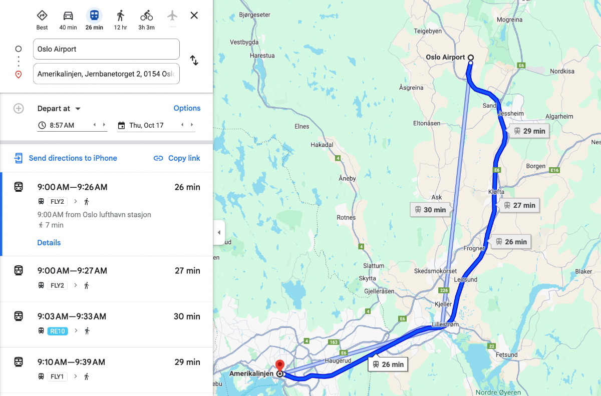 How to use the public transport in Norway: Planning a route from A to B with Google Maps