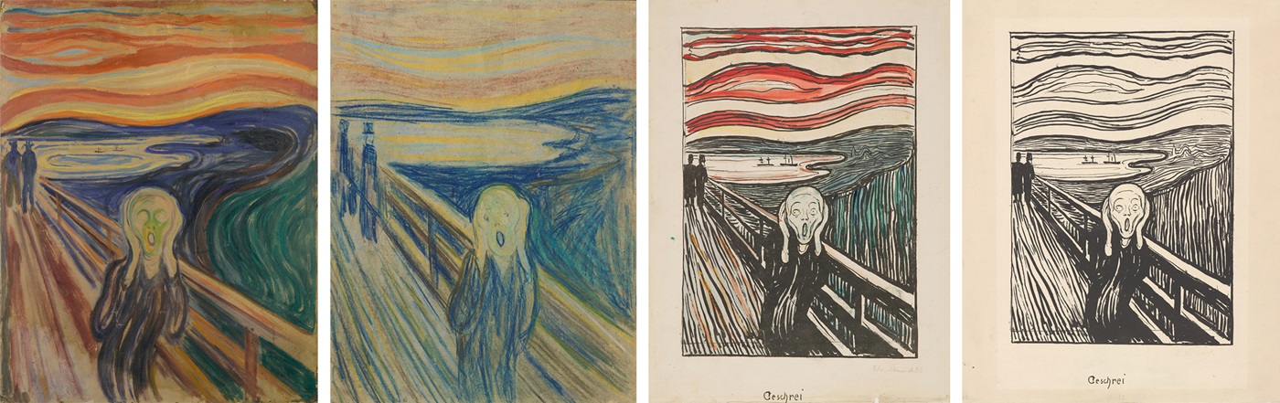 Versions of the Scream by Edvard Munch. Source: Munchmuseet