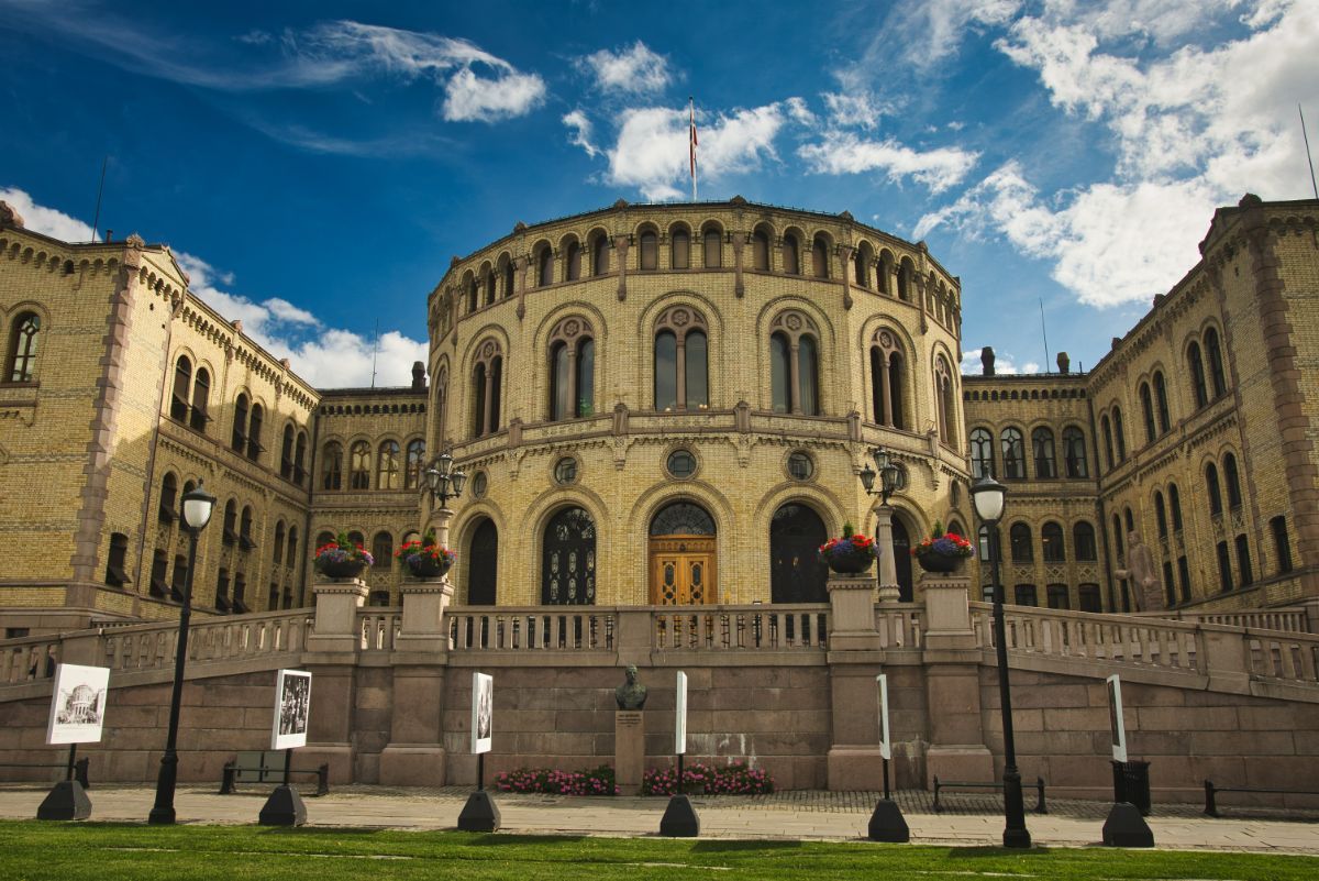 The building of the Norwegian Parliament Stortinget in Oslo, Norway