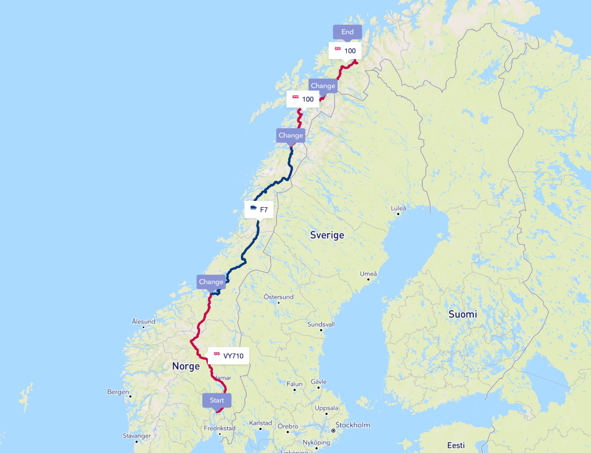 How to get from Oslo to Tromso by train via Trondheim