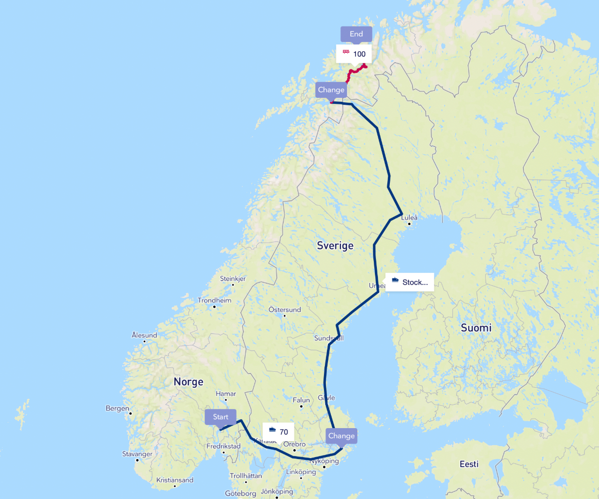 Getting to Tromso from Oslo without flying: take a train to Stockholm and then to Kiruna and Narvik. 