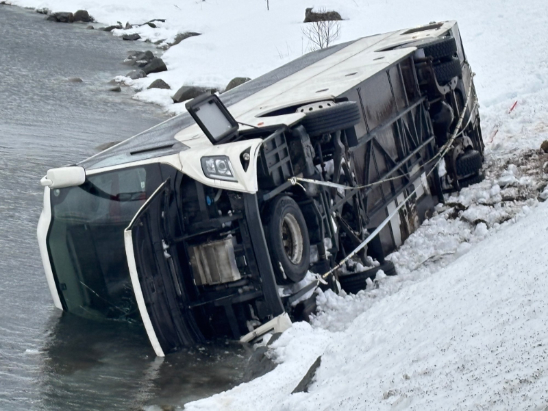 Winter driving in the Lofoten Islands: A bus drove out of the road on January 12